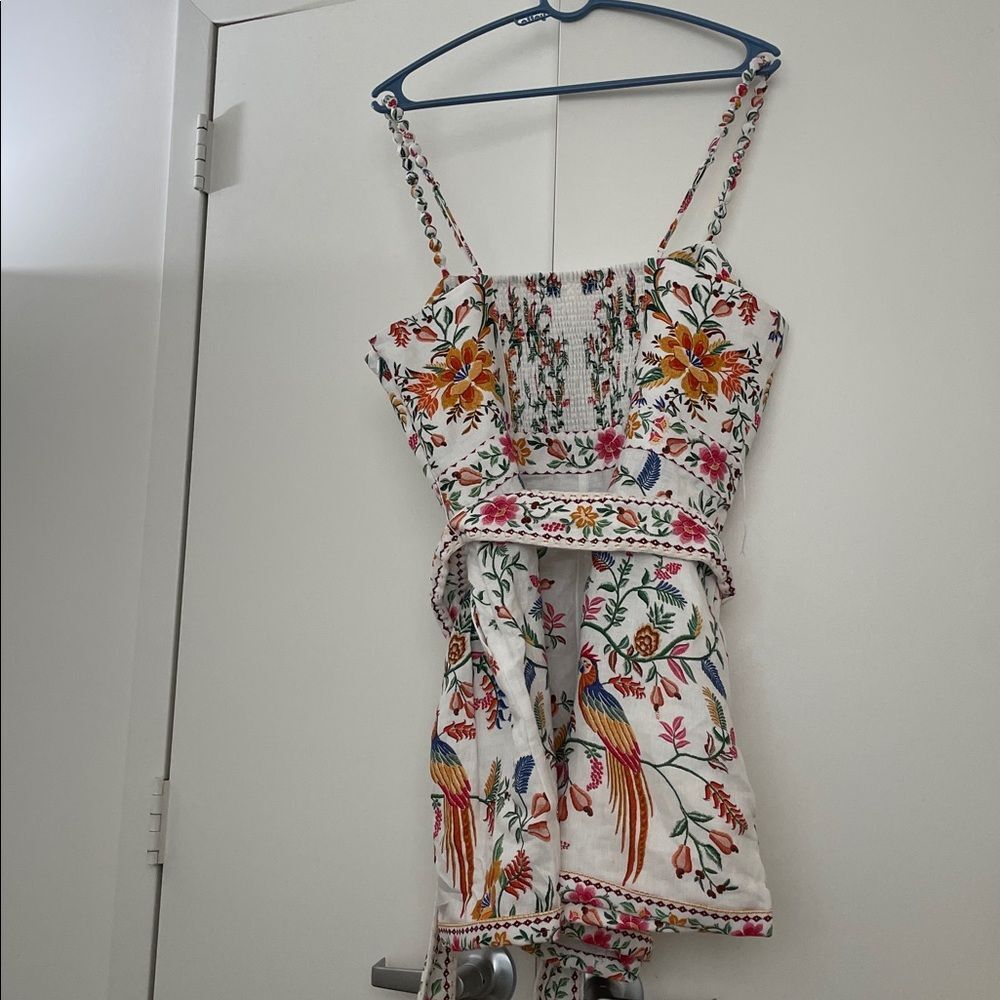 NWT Farm Rio Delicate Forest Off White Linen Romper Women Size XL(MSRP $220) - Picture 6 of 16
